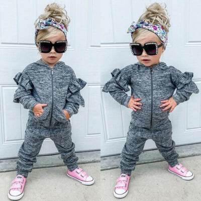 

Kids Baby Girls Ruffle Hooded Tops Pants Leggings Autumn Winter Outfits Clothes