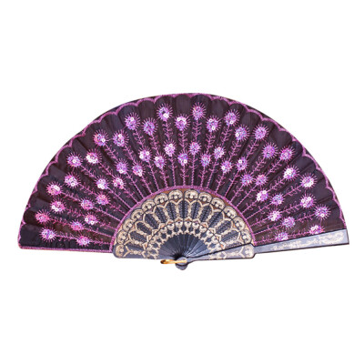 

〖Follure〗Peacock Pattern Folding Hand Held Danc Fan Embroidered Sequin Party Wedding A