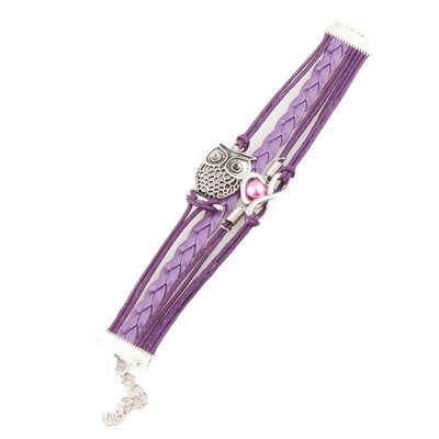

Hot Sale New Charming Fine Jewelry Heart-shaped Love Pearl Handmade Owl Woven Bracelet Color Purple White