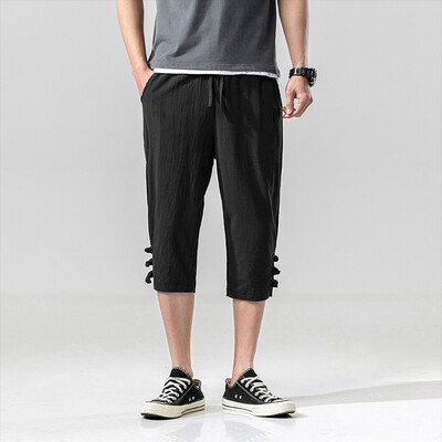 

Tailored Mens Fashion Summer Casual Solid Drawstring Cotton Linen 34 Pants Trousers