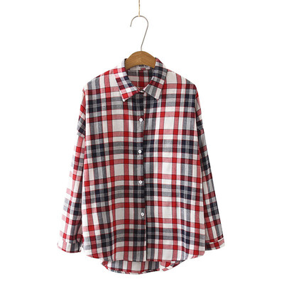 

Korean Fashion Plaid Printed Blouses Shirt Women Long Sleeve Lapel Shirt Office Lady Tops Female Loose Casual Blusas 2019