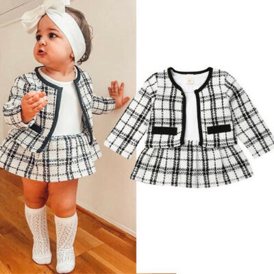 

UK Kids Baby Girl Pageant Plaid Coat & Tutu Dress Party Outfits Clothes 2PCS