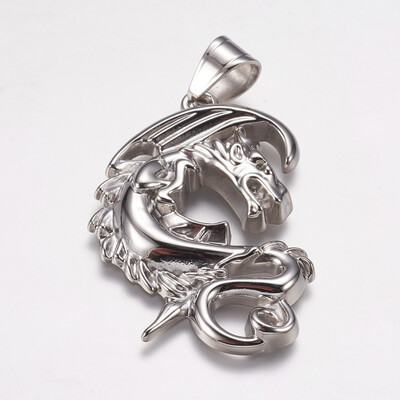 

304 Stainless Steel Pendants Dragon Stainless Steel Color 49x33x5mm Hole 7x9mm