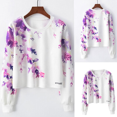 

Starmoon Womens Fashion O- Neck Pullover Rose Print Long Sleeve Sweater Blouse