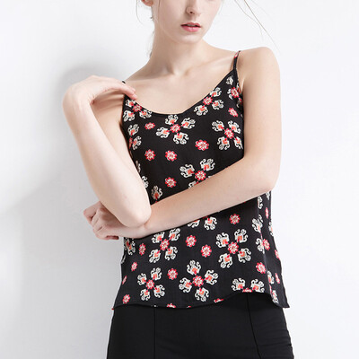 

CANVAUS Summer Women Straight Loose Slim Sexy Floral Print O-Neck Sleeveless Tanks Top Camisole Underwear CS7009D
