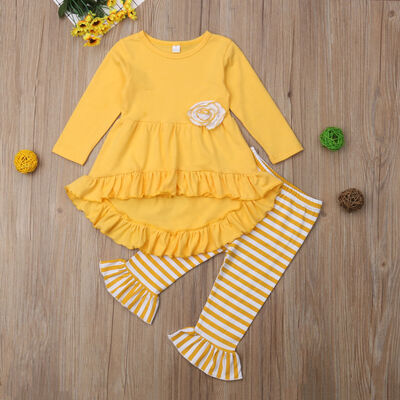 

SUNSIOM Kids Baby Girls Ruffle Tops T shirt Dress Striped Pants Outfits Set Clothes