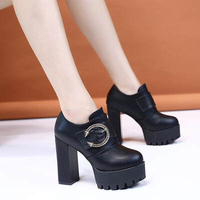 

Thick high heel low upper shoes single shoes leather shoes trendy shoes autumn waterproof platform high&thin womens sh
