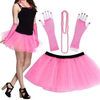 

US 3PCS Fashion 80s Neon Women Tutu Skirt Beads Hen Fancy Dress Party Costumes