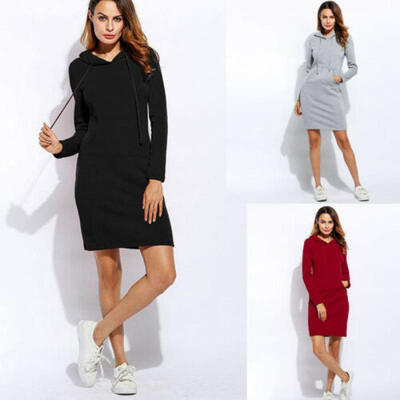 

Women Pullover Hooded Long Dress Hoodie Sweatshirt Sweater Dress Bodycon