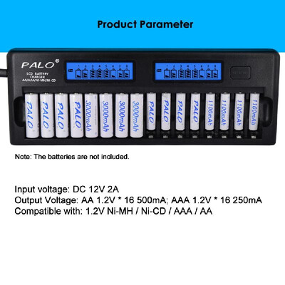 

PALO PL-NC31 Universal Intelligent Battery Charger Two 3 Inch LCD Display Speedy Smart Charger w 16 Battery Slots for 12V Ni-MH