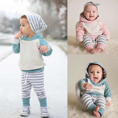 

3pcs Infant Toddler Baby Boy Girl Hooded Tops HoodiePants Outfits Set Clothes