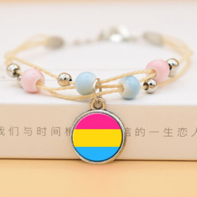 

New Hand Make Bead Cross Gay Pride Rainbow Ceramics Pendent Bracelet Jewelry