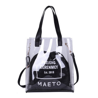 

Women PVC Transparent 2pcs Shoulder Bags Set Drawstring Handbag Ladies Tote