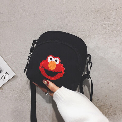 

Female bag 2019 new Japan&South Korea casual wild student shoulder bag ins canvas bag slung cartoon sesame street bag