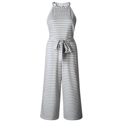 

Sleeveless Stripe Summer Fashion Women Jumpsuit O-Neck Lacing-up Vestidos