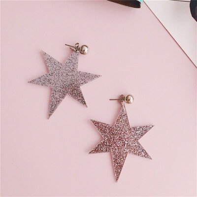 

Big Exaggerated Star Earrings Resin Luxury Sequin Drop Dangle Earrings for Women Girl Geometric Fashion Jewelry Wholesale