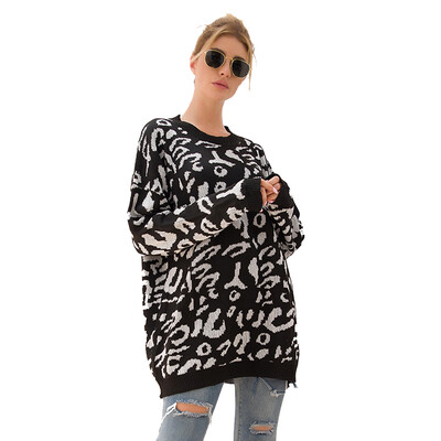 

Women Winter Leopard Printed Round Collar Loose Concise Casual Long Sleeve Personality Sweater
