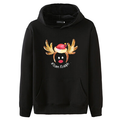 

Casual Christmas Cute Deer Printed Couples Hoodies Long Sleeve Hooded Sweatshirt Lovers Pullover