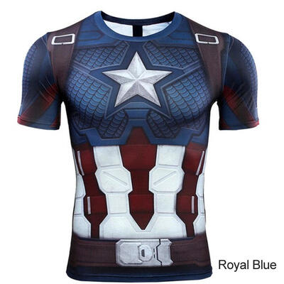

Mens 3D Captain America T-shirt Close-Fitting Elastic The Avengers Cosplay Costume