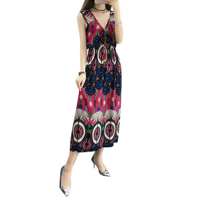 

Bohemia Floral Print Sleeveless Tunic Long Dress Elegant Women Maxi Dresses