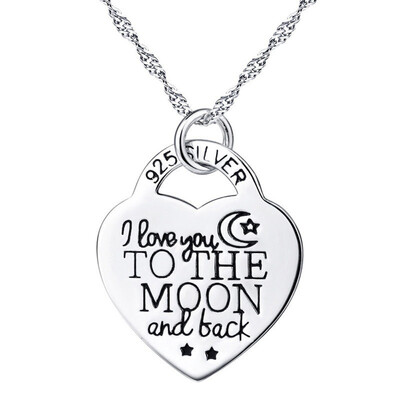 

I Love You to The Moon&Back Letter Carved Heart Charm Pendant Necklace Gift