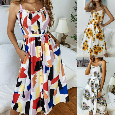 

Womens Maxi Boho Floral Summer Beach Long Slit Evening Cocktail Party Sun Dress