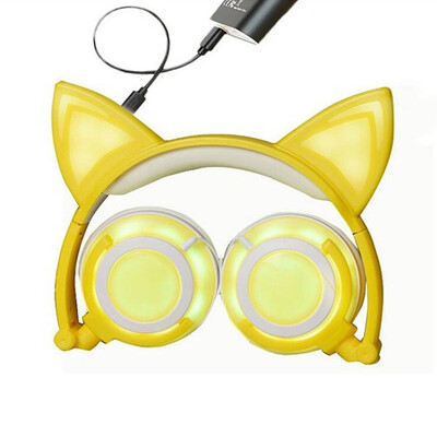 

New Version Rechargeable Foldable Flash LED Diode Luminous Cat Headphones Backlit Headset for PC Computer Mobile Phone