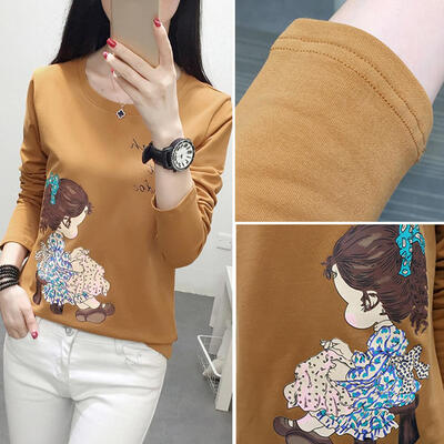 

Casual Long Sleeve O-Neck Simple T-shirt Women Cute Girl Soft Bottoming Top