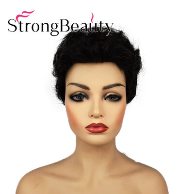 

StRongBeauty Short Wavy Natural Black Pixie Cut Hair for Women Synthetic Natural Looking