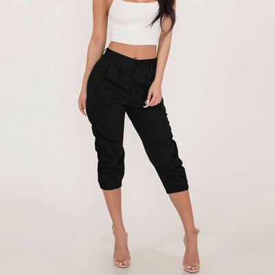

Tailored Women High Waist Harem Pants Women Bandage Elastic Waist Stripe Casual Pants