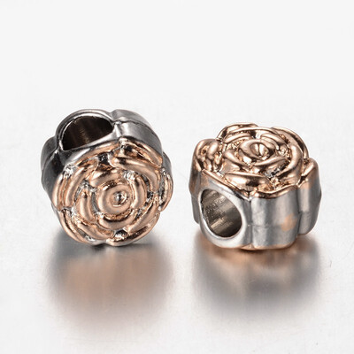 

Two Tone Alloy European Beads Large Hole Rose Flower Beads Platinum & Golden 11x9mm Hole 45mm