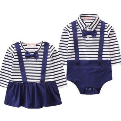 

Newborn Baby Girl Boy Navy Stripe Romper Bodysuit Jumpsuit Outfits Clothes Set