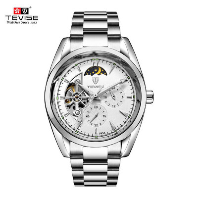 

TEVISE Moon Phase Fully Automatic Mechanical Watches For Man Top Brand Luxury Watch Semi-automatic Trendy Business Style Hollow Me