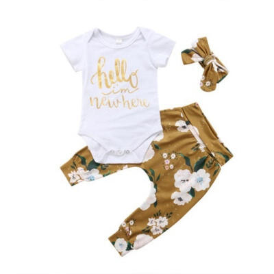 

3Pcs Newborn Infant Baby Girls Tops Romper Flower Pants Leggings Outfits Clothes