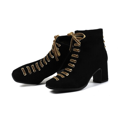 

Womens Pointed Toe Lace Up High Heel Square with Boots Satisfied Fashion Boot US Seller