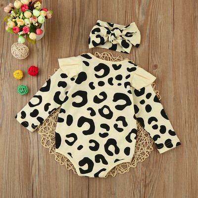 

Toddler Baby Boys Long Sleeve Leopard Print Romper JumpsuitHeadband Clothes Set