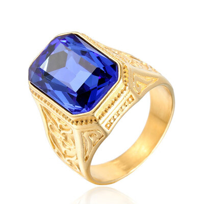 

Personalized gold super multi-color gemstone titanium steel ring Exaggerated mens ring Carved vintage ring