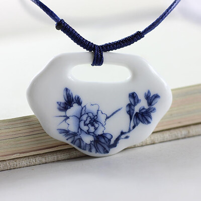 

Ethnic Jewelry Traditional Handmade Ornaments Weave Wax Rope Necklace Choker Ceramics Moon Porcelain Pendant