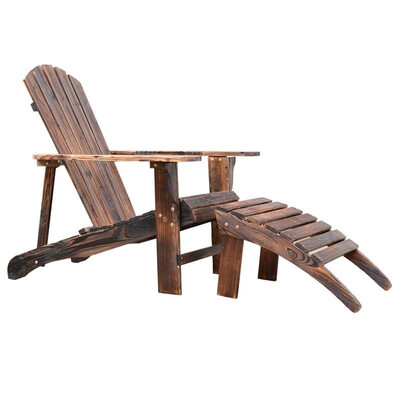 

Wooden Adirondack Outdoor Patio Lounge Chair w Ottoman - Rustic Brown