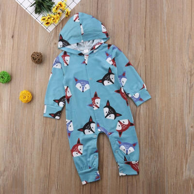 

Newborn Baby Girls Boys Outfits Fox Hooded Romper Bodysuit Jumpsuit Clothes Set