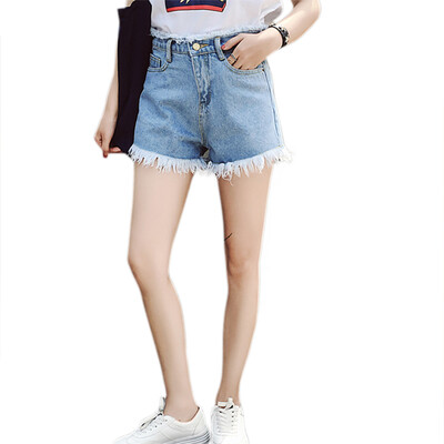 

European And American BF Cowboy Female Blue High Waist Denim Shorts Women Summer Style Edge grinding Worn Loose Jeans Shorts