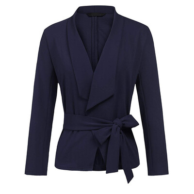 

Roseonmyhand Women Long Sleeve Solid Cardigan Elegant With Belt Slim Coat