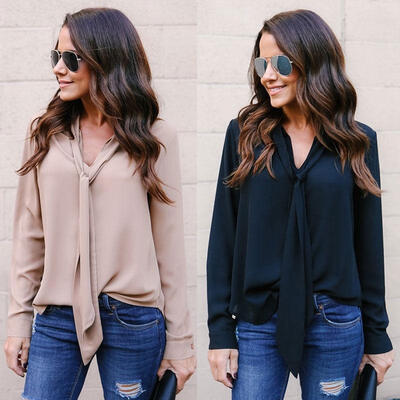 

Fashion Women Ladies Long Sleeve Loose Blouse Summer V Neck Casual Shirt Tops