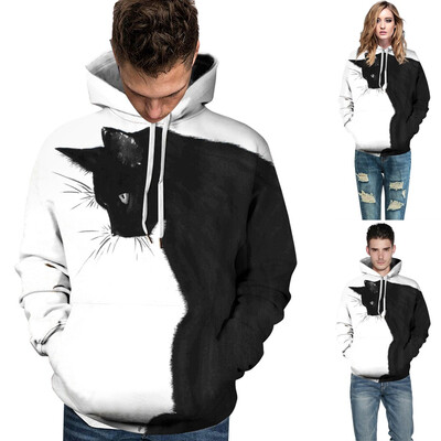 

Tailored Women Men Couples Cat Print Long Sleeve Hoodie Sweatshirt Pullover Tops