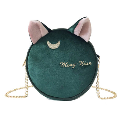 

Cute Round Cat Ears Velvet Moon Embroidery Women Crossbody Shoulder Bag Pouch