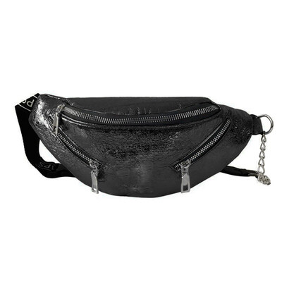 

Women Fashion Glossy Soft Multi Zippers Letter Strap Chest Bag Fanny Pack Pouch