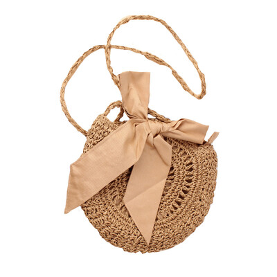 

Round Straw Beach Bag Vintage Handmade Woven Shoulder Bag Raffia circle Rattan bags Bohemian Summer Vacation Casual Bags