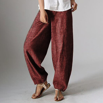 

Tailored Fashion Womens Leisure Solid Color Straight Strappy Cotton&Hemp Long Pants