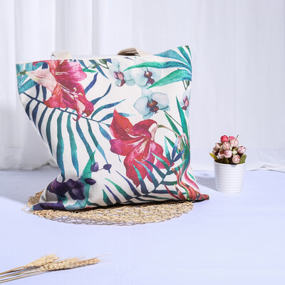 

Gobestart Portable&Washable Linen Plant Pattern Receipt Bag Reusable Shopping Bag
