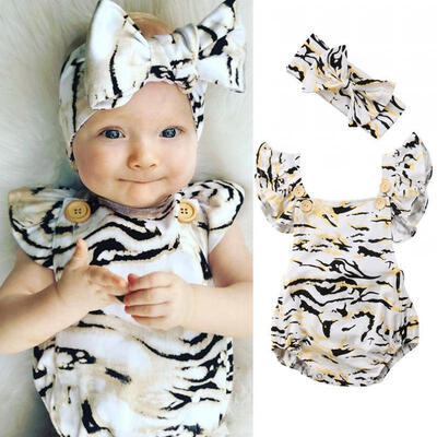 

New Newborn Baby Girl Clothes Flower Jumpsuit Romper BodysuitHeadband Outfit